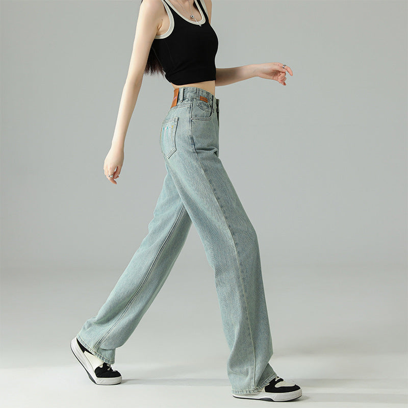 Cropped Trousers Embroidered Wide-leg Jeans