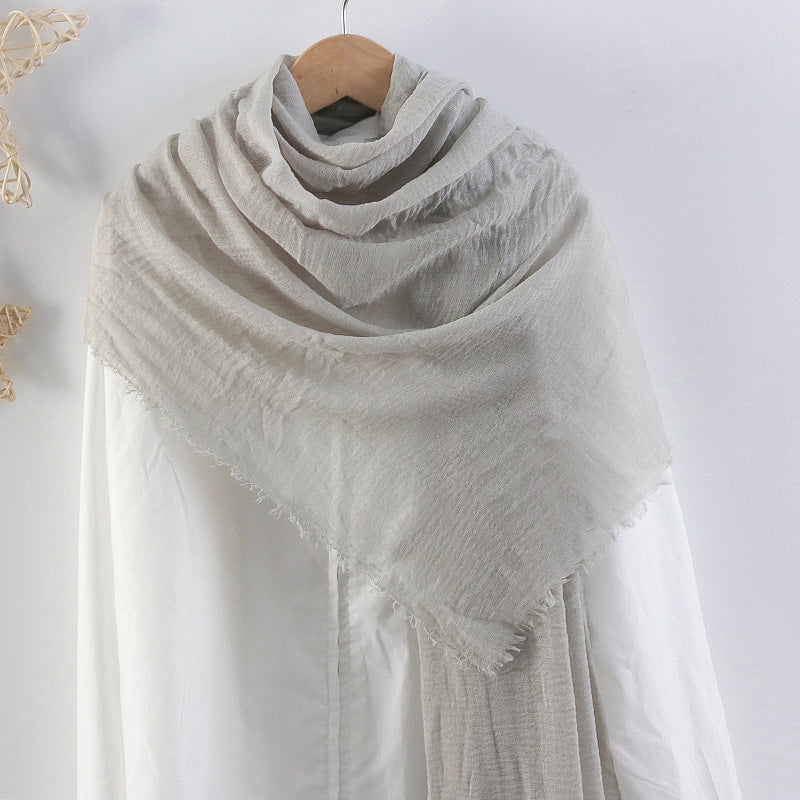 Solid Color Pleated Cotton And Linen Scarf Monochrome Women's Hair Towel Crumpled Burrs