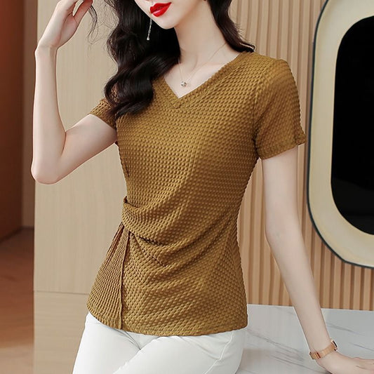 Knitted Ice Silk Short Sleeve T-shirt Women's Summer