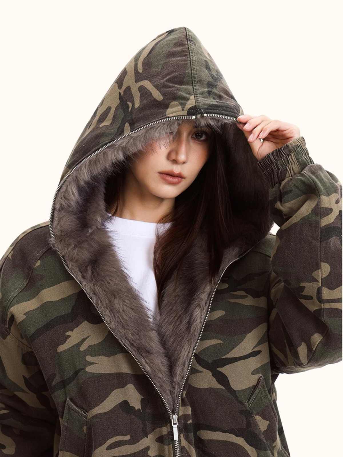 Women's Hooded Camouflage Jacket Cotton-padded Jacket