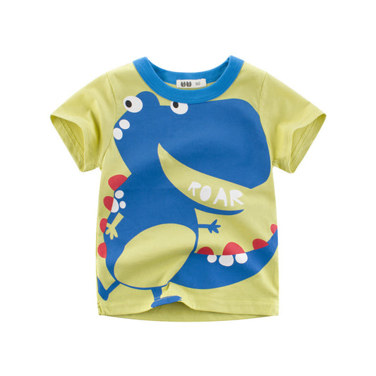 Children's top cartoon T-shirt with round neck and short sleeve