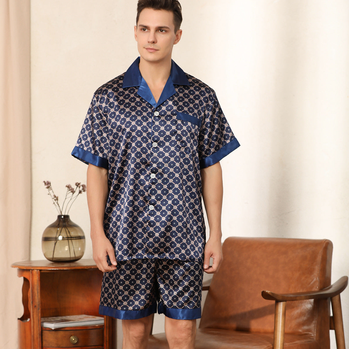 Men's Summer Printed Short-sleeved Shorts Pajamas