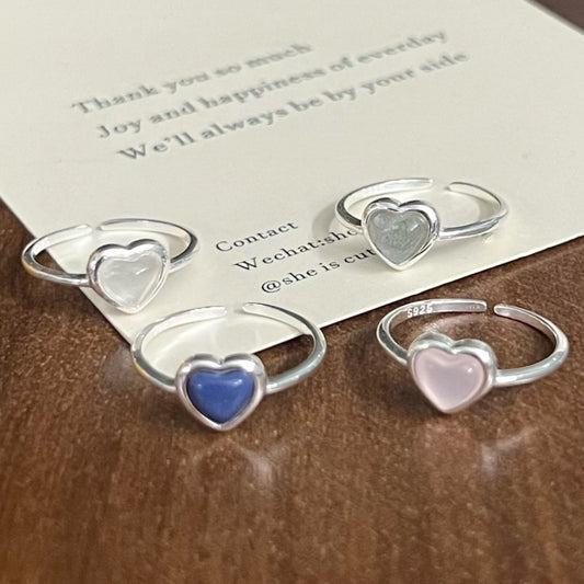 S925 Silver Minimalist Natural Crystal Ore Mini Heart Ring