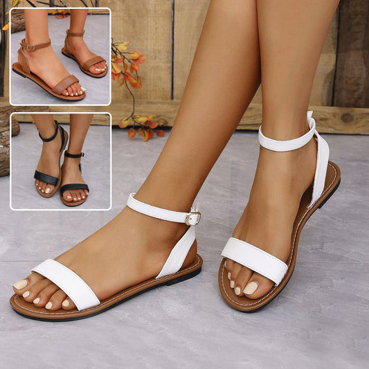 One-straped Flat Sandals Summer Buckle Roman Shoes Fashion Simple Sandal