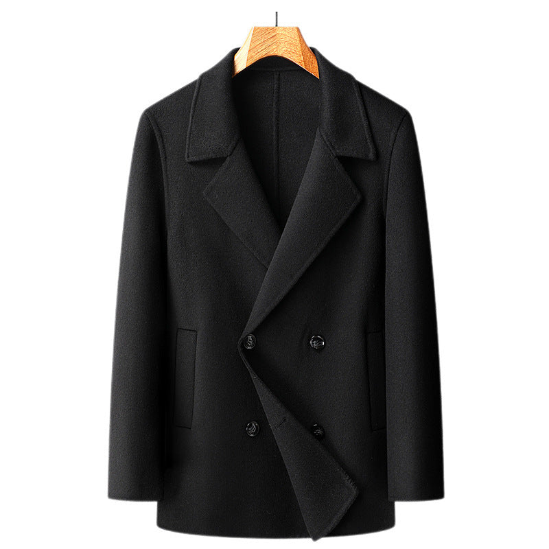 Handmade Double-faced Woolen Goods Wool Overcoat Short Double Breasted Coat