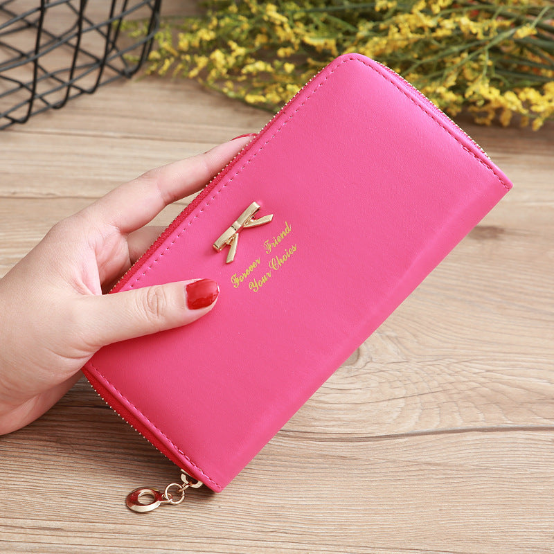 Women's Solid Color Bow Two-layer Wallet