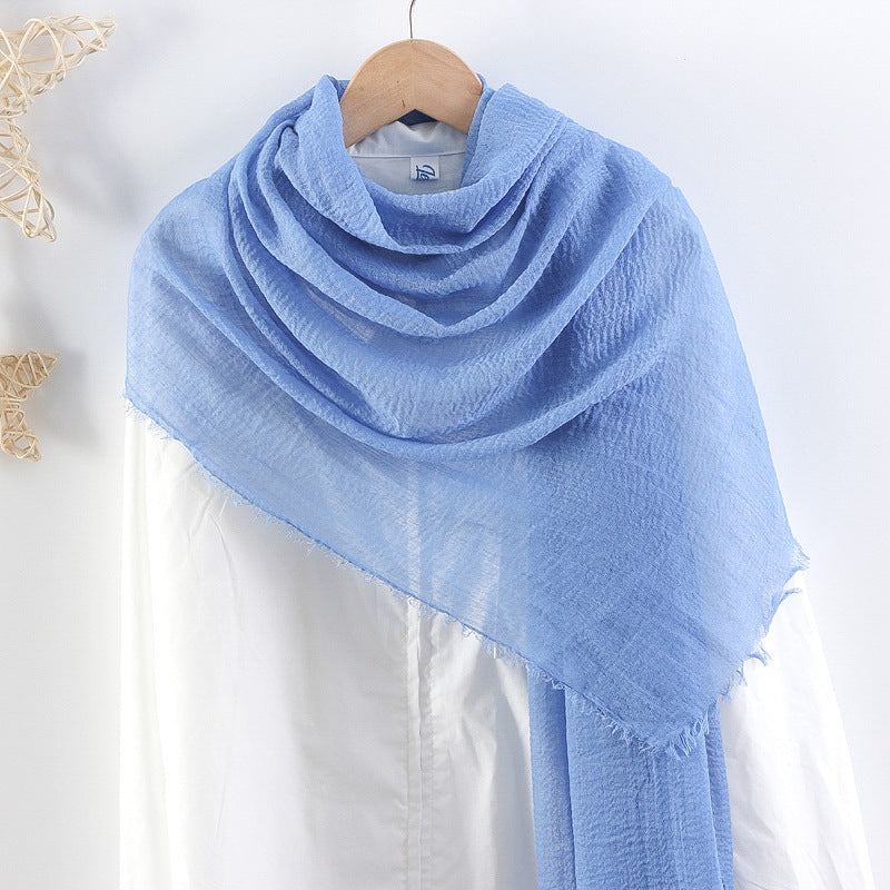 Solid Color Pleated Cotton And Linen Scarf Monochrome Women's Hair Towel Crumpled Burrs