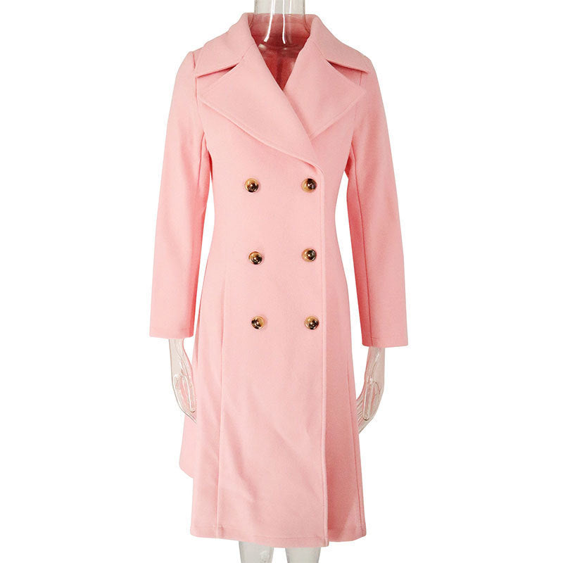 Women's Trench Coat Lapel Pocket Double Breasted Coat