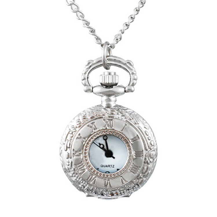 Creative Pocket Watch Necklace Silver Roman Digital Small Pocket Watch