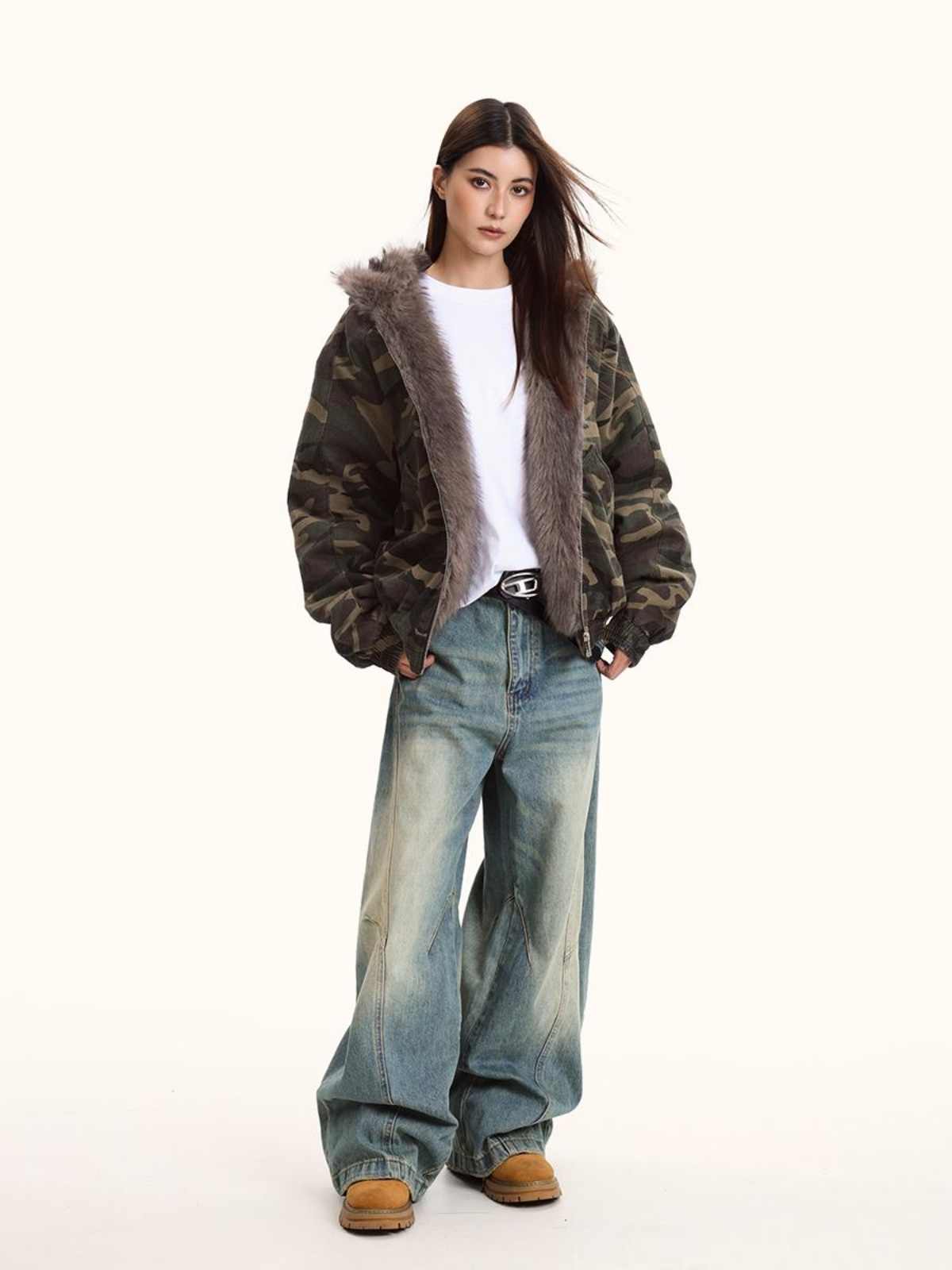 Women's Hooded Camouflage Jacket Cotton-padded Jacket