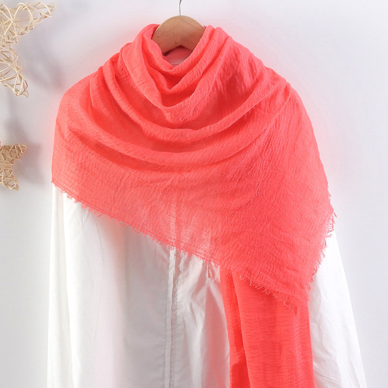 Solid Color Pleated Cotton And Linen Scarf Monochrome Women's Hair Towel Crumpled Burrs