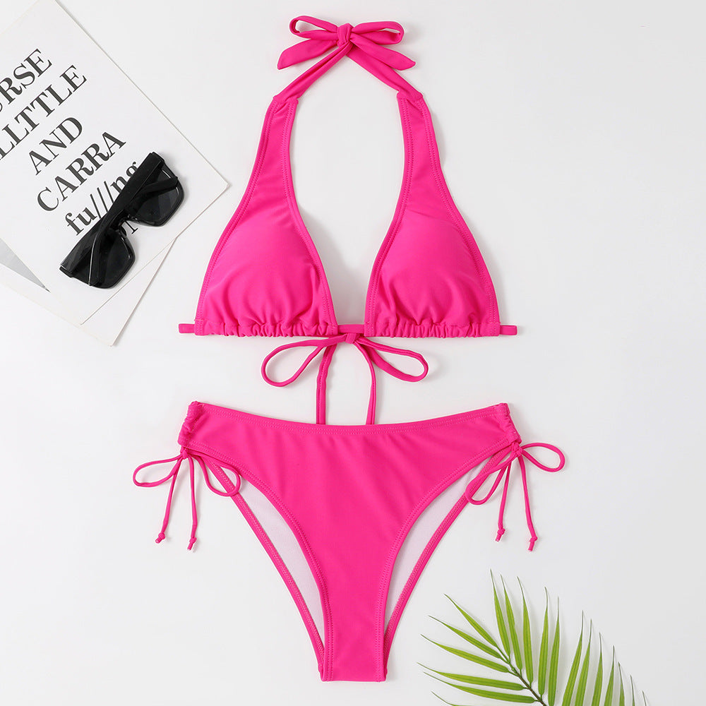 New Style Swimwear Strap Style Bikini Solid Color Swimwear