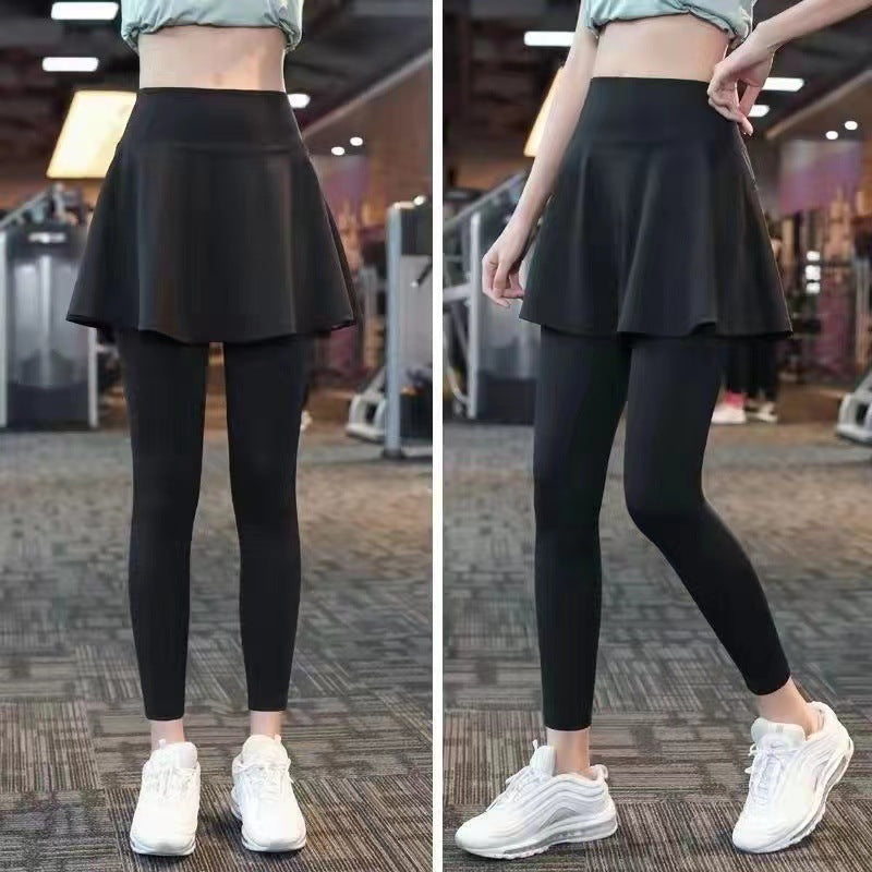 Fake Two-piece Sport Pants Ankle-tied Fitness Pantskirt