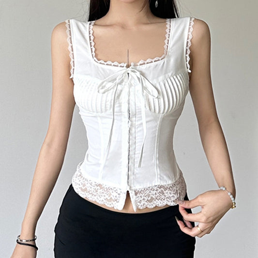 European And American Girls Style Lace White Slimming Top