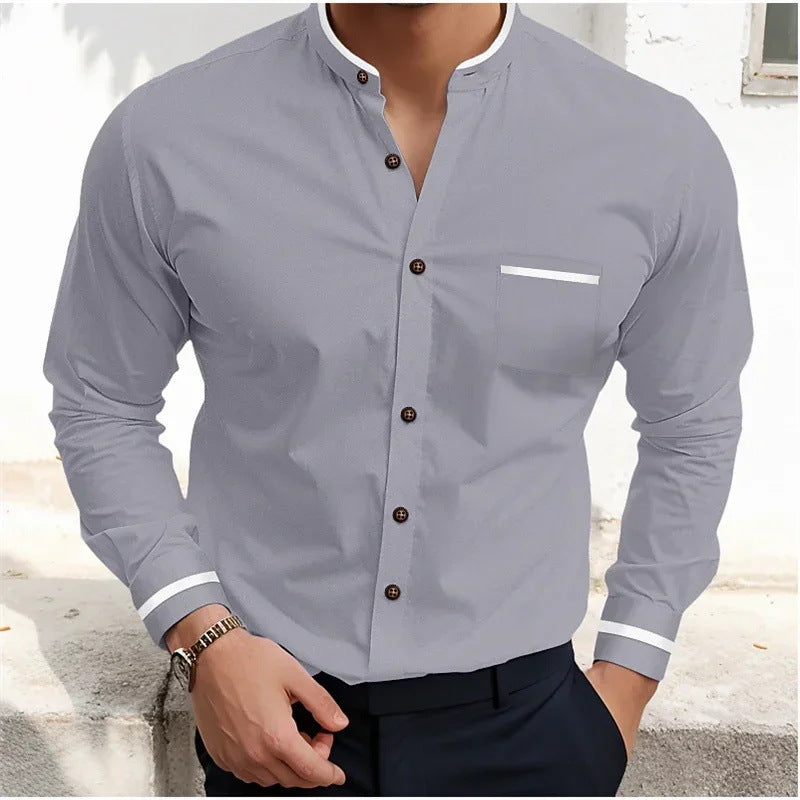 Simple Pure Color All-matching Loose Single-breasted Stand Collar Shirt