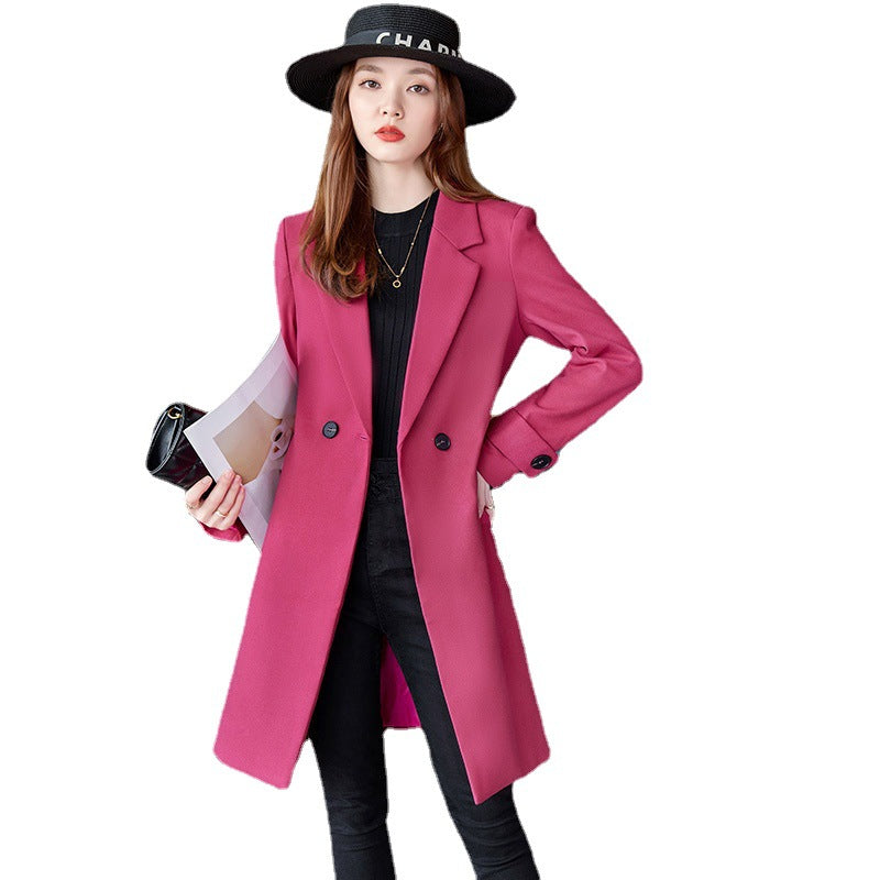 Korean Style Professional Mid-length Suit Collar Trench Coat