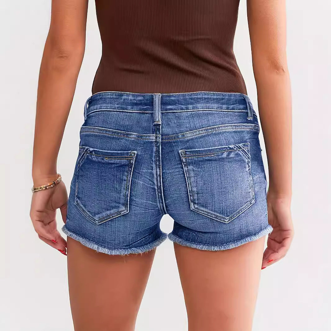 Ladies Ripped Wadding Button Shorts