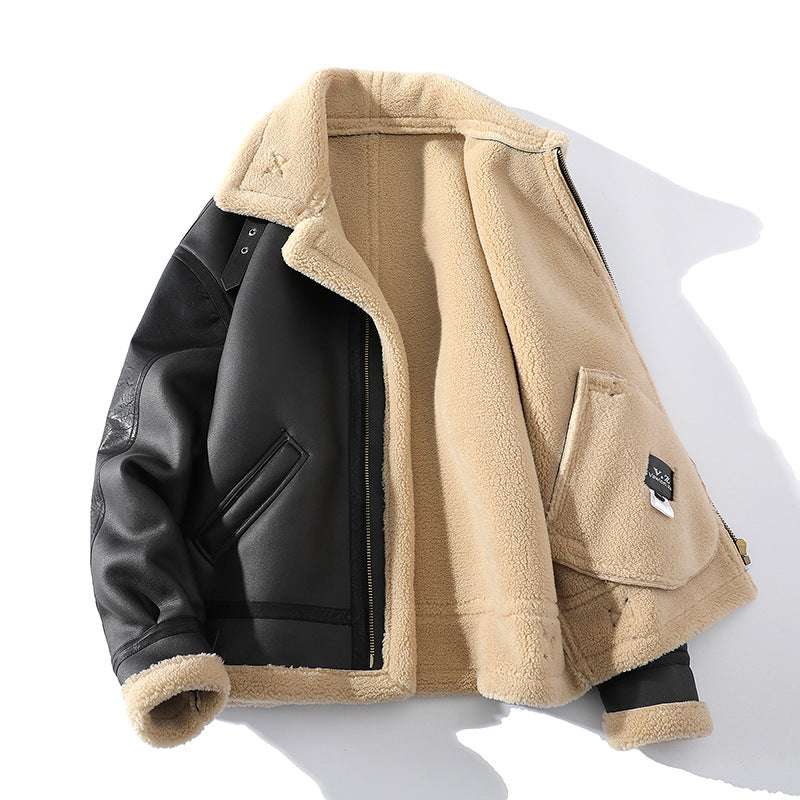 Winter Fleece-lined Thickened Short Sheepskin Leather Coat