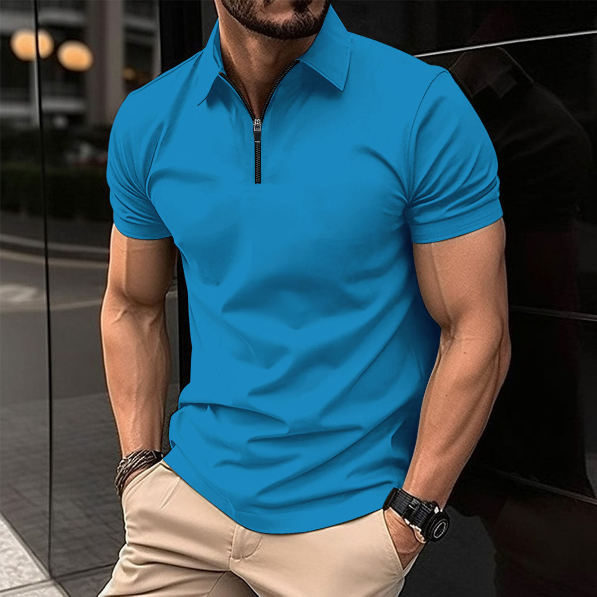 Summer Zipper Solid Color Men's Sports Top