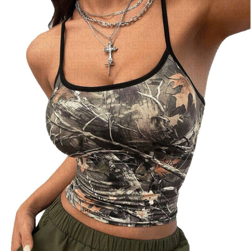 Spring And Summer Fashion Camouflage Print Short Top