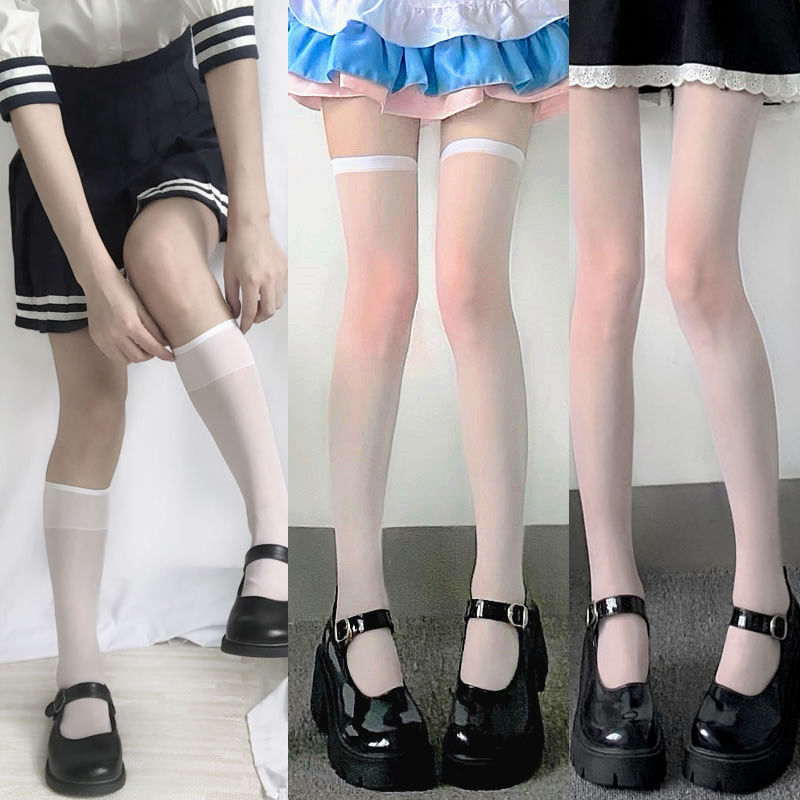 White Transparent Calf Knee High Socks Summer Thin Anti-off Stockings