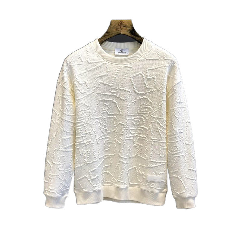 Texture Jacquard Heavy Round Neck Sweater Men's Autumn New