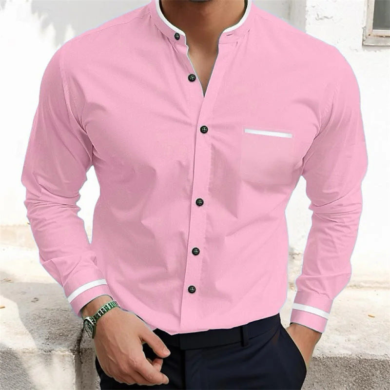 Simple Pure Color All-matching Loose Single-breasted Stand Collar Shirt