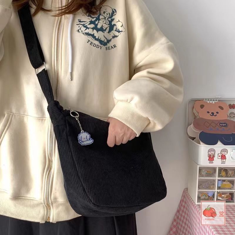 Corduroy Idle Style All-match Japanese Style Artistic Shoulder Crossbody Tote Bag