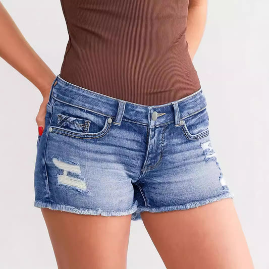 Ladies Ripped Wadding Button Shorts