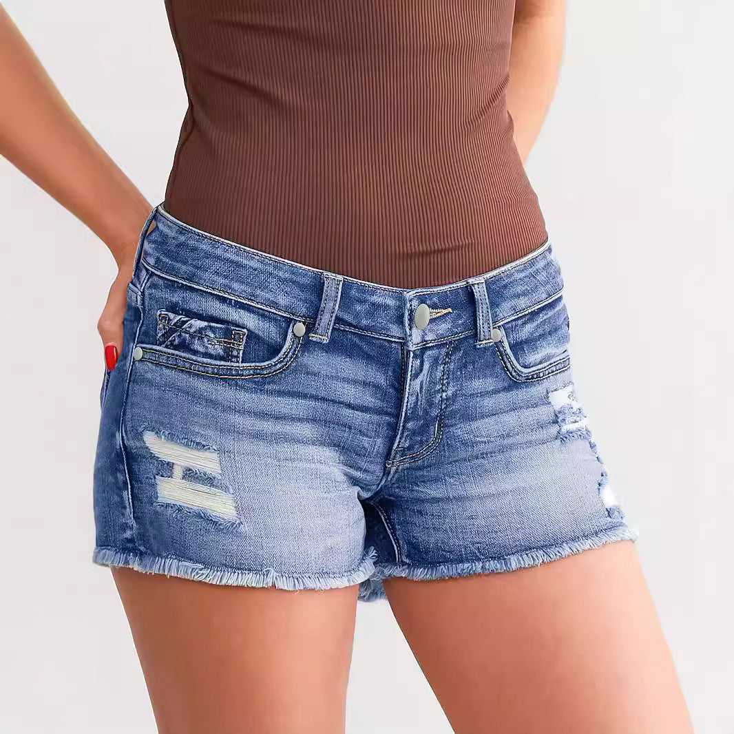 Ladies Ripped Wadding Button Shorts