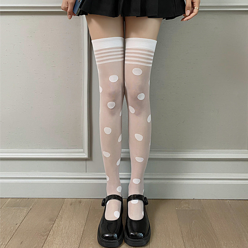 Spring And Summer Retro Large Round Point Thin Stockings For Women