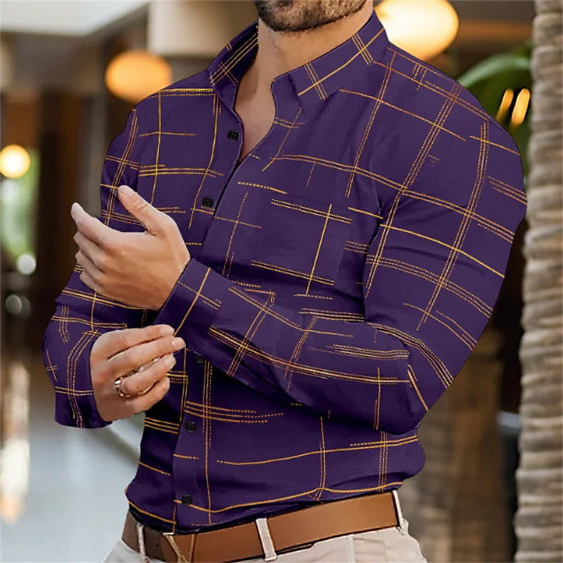 Spring And Autumn Solid Color Striped Shirt For Men