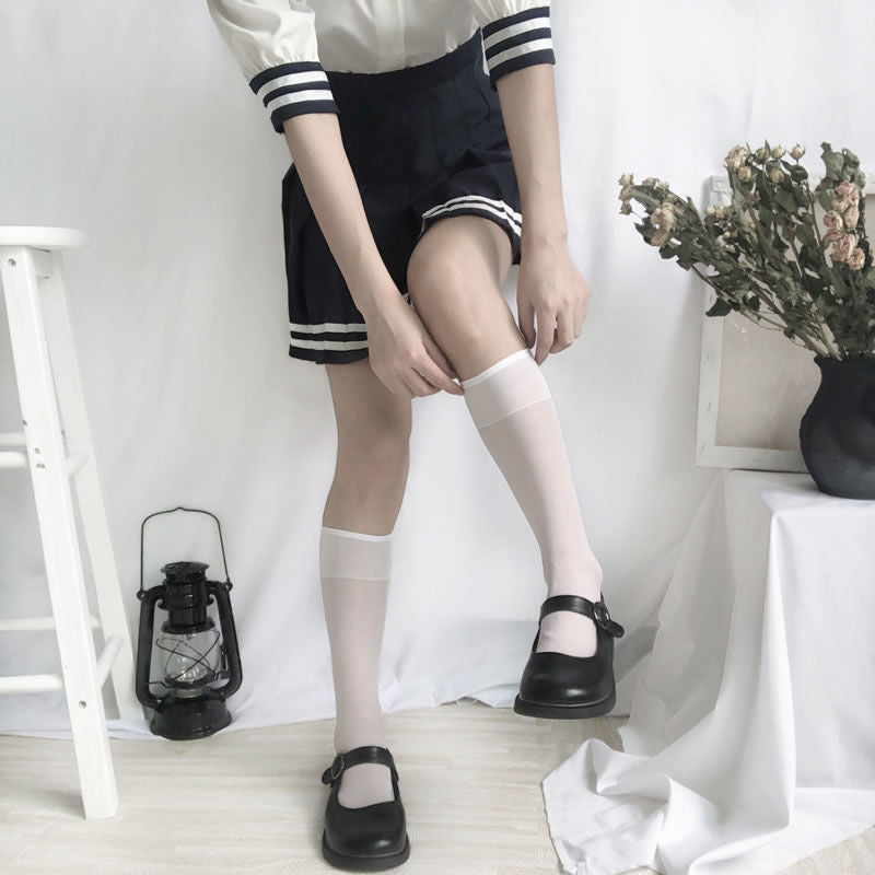 White Transparent Calf Knee High Socks Summer Thin Anti-off Stockings