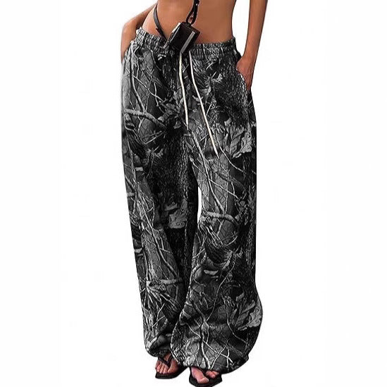 Women's Fashion Casual Elastic Waist Tight Camouflage Printed Wide-leg Pants