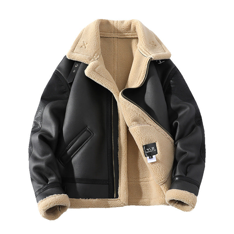 Winter Fleece-lined Thickened Short Sheepskin Leather Coat