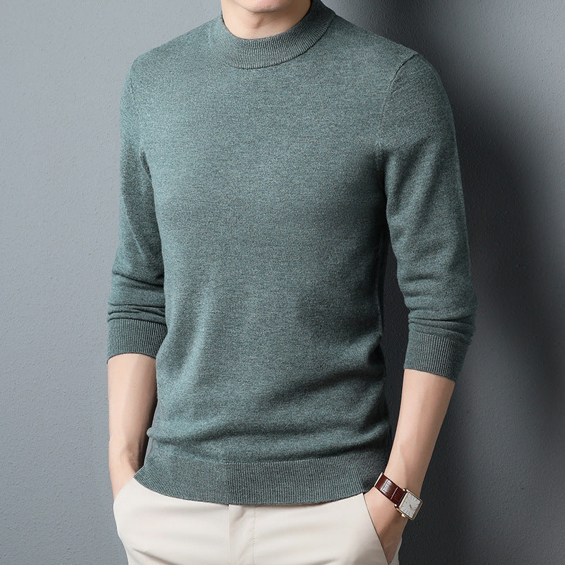 Worsted All Wool Sweater Solid Color Simple Knitwear