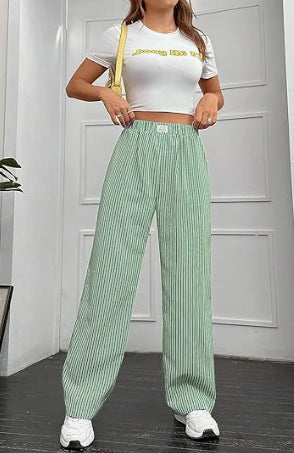 Striped Printed Women's High Waist Straight Wide Leg Pants