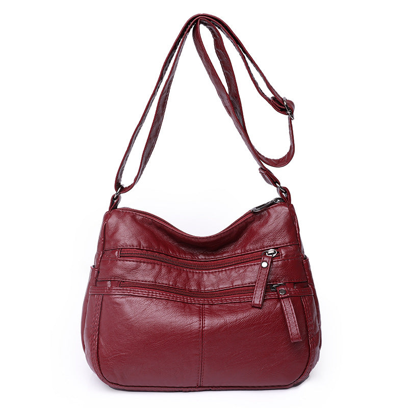 Messenger Bag Shoulder Washed Soft Leather Middle-aged And Elderly Versatile