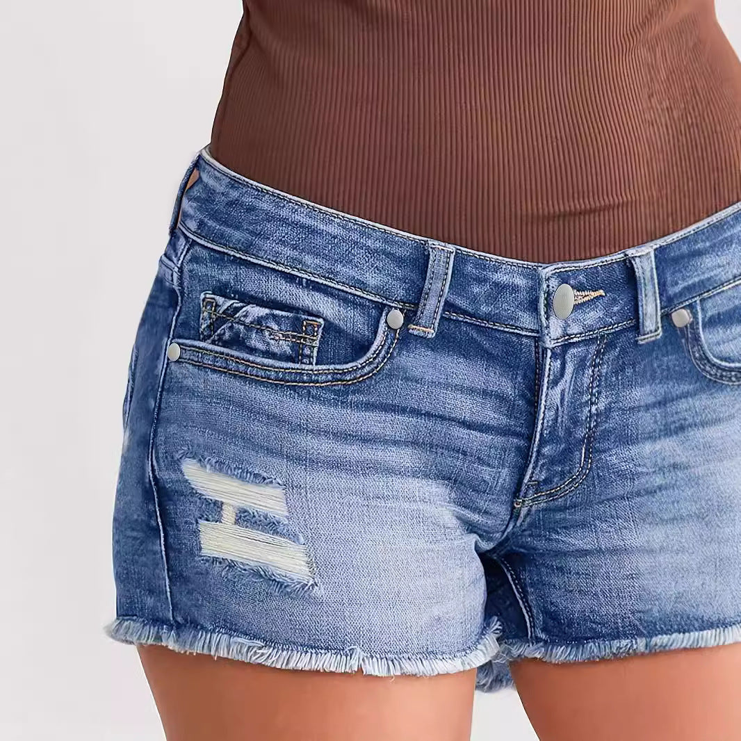 Ladies Ripped Wadding Button Shorts