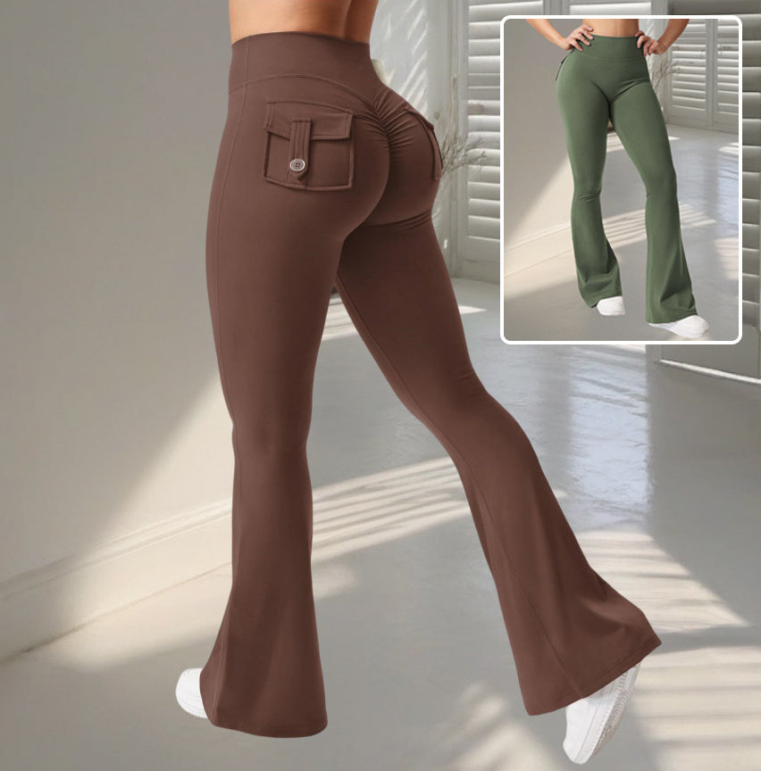 Yoga Fitness Flared Pants With Pockets Ins Fashion Slim High Waist Sports Trousers  Scrunch Butt Booty Workout Lifting Leggings