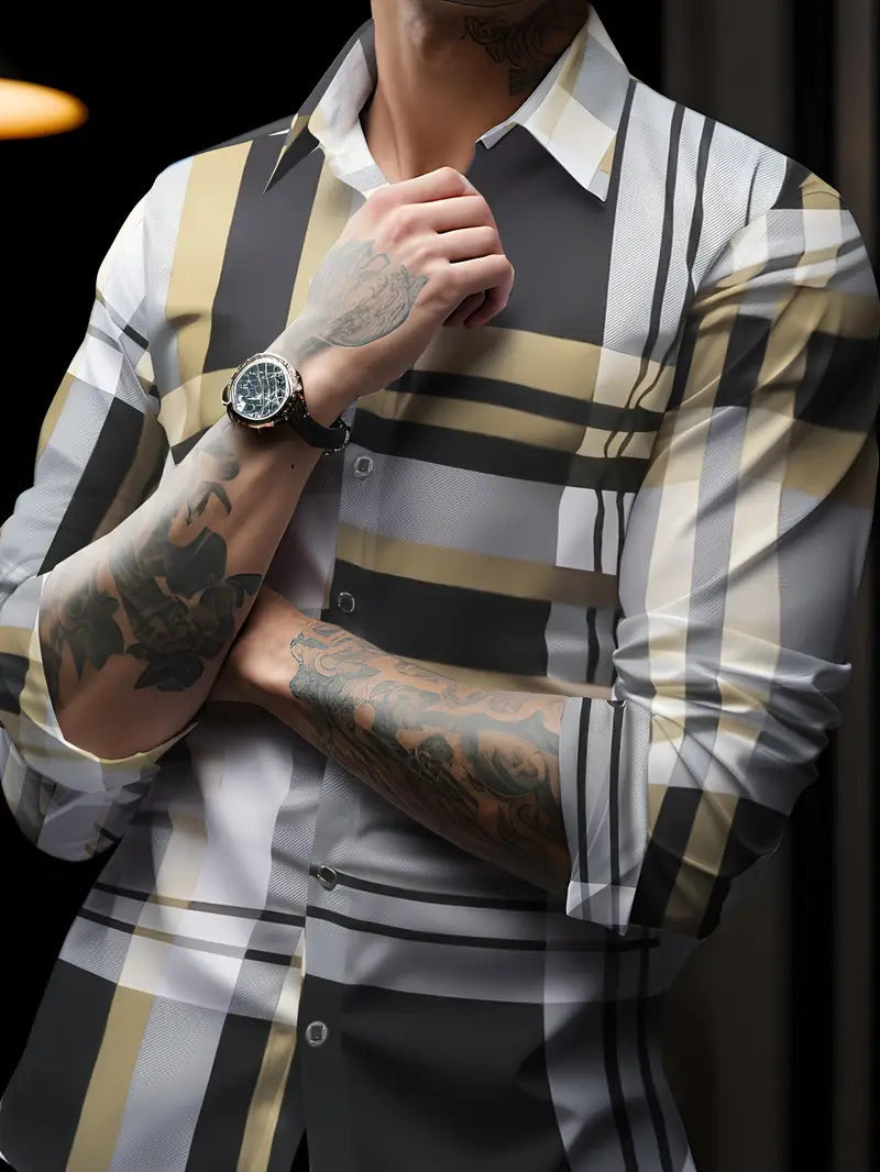 Breathable Volkswagen Casual Versatile Lattice Men's Long Sleeve Shirt