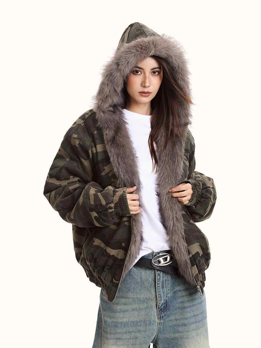 Women's Hooded Camouflage Jacket Cotton-padded Jacket