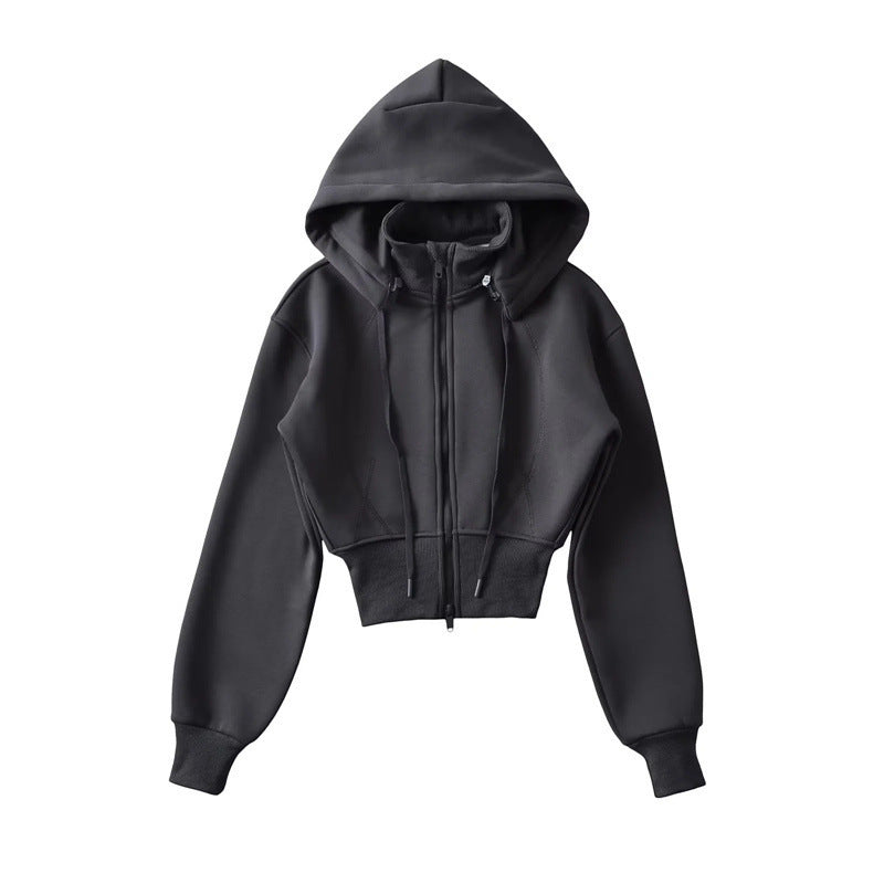 European And American Style Fleece-lined Waist Stand Collar Detachable Hooded Zipper Sweatshirt