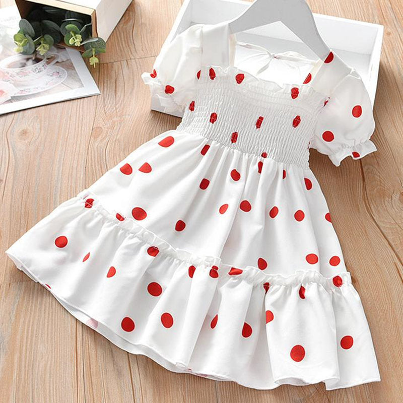 Children's Skirts Girls Dresses Polka Dot Sweet Lace Stretch Chiffon Princess Dress