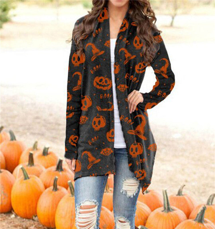 European And American Women's Halloween Elements Long-sleeved Sweater Cardigan Top