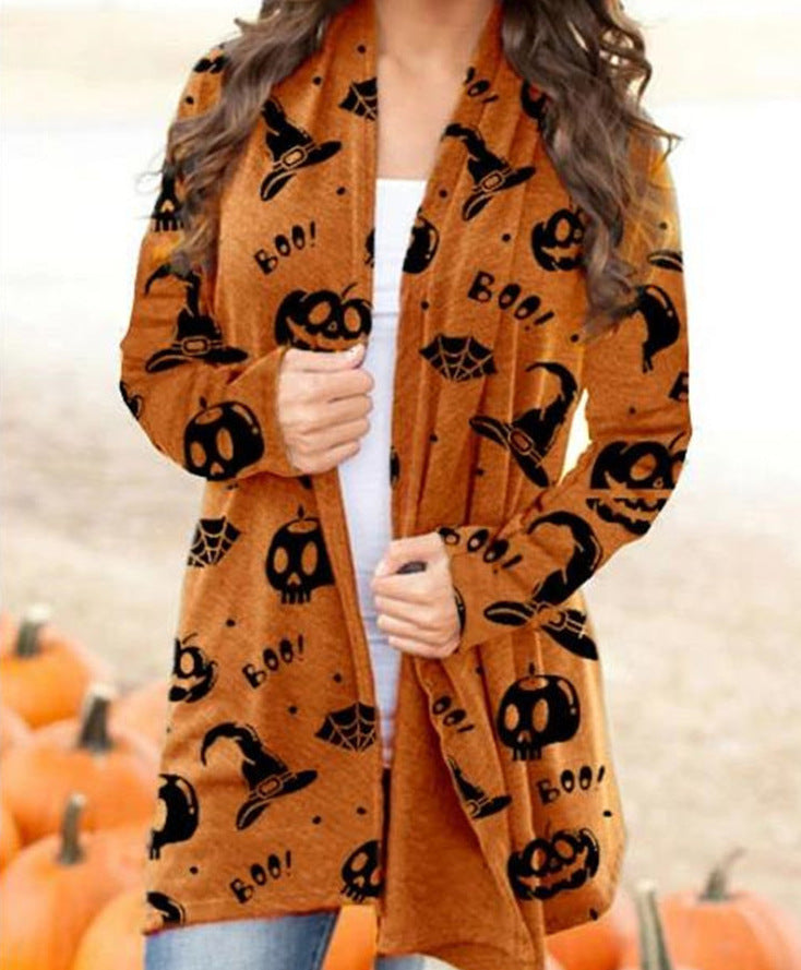 European And American Women's Halloween Elements Long-sleeved Sweater Cardigan Top