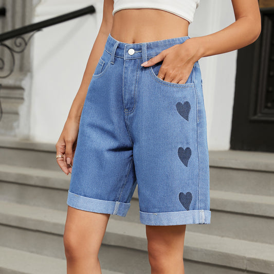 Women's Ripped Curling Five-point Denim Shorts Casual Pants