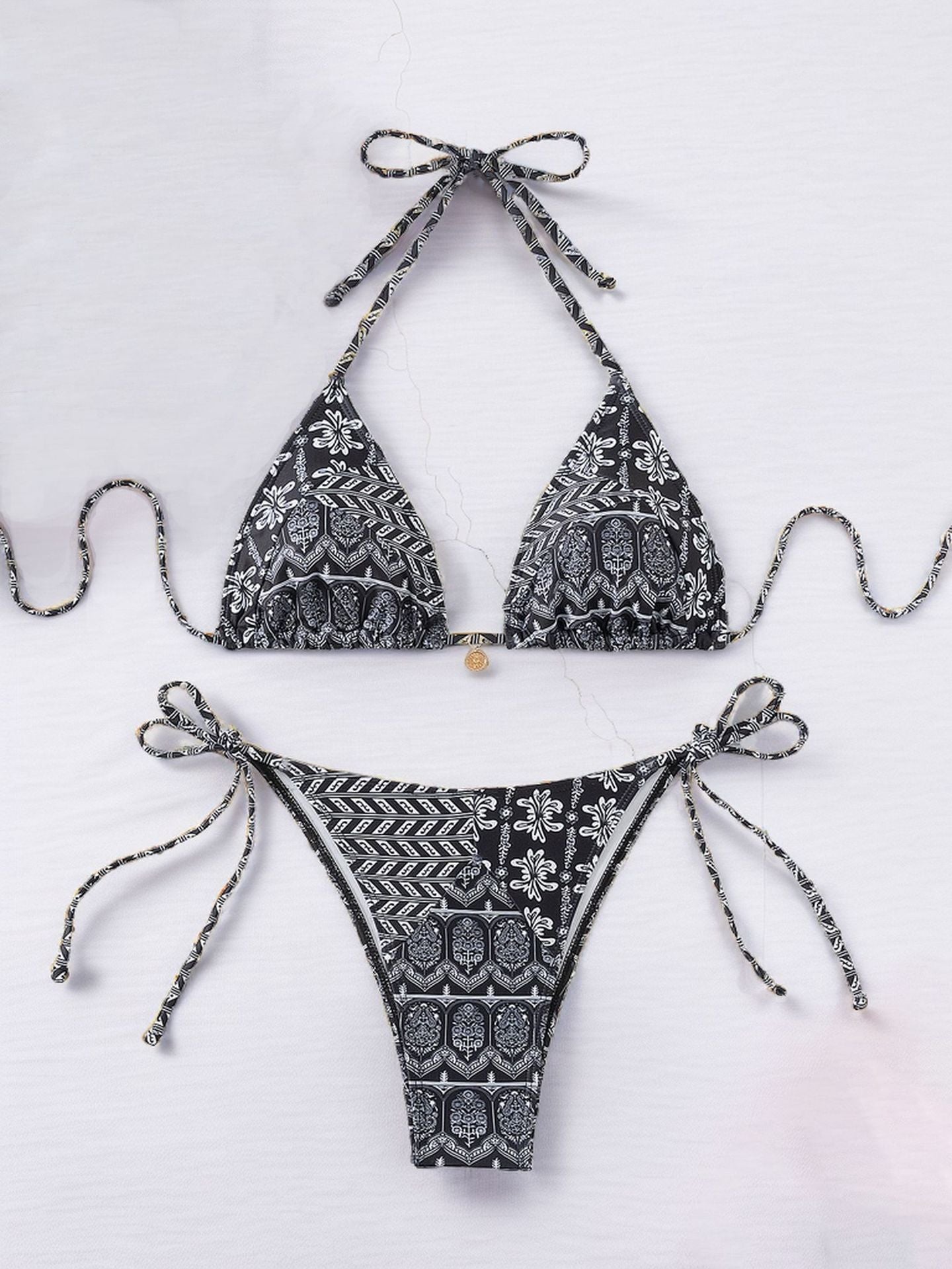 Women Printed Lace-up Bikini Split Swimsuit Swimwear