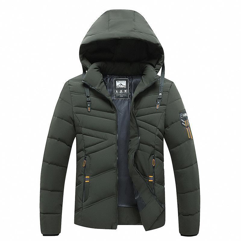 Men's Solid Color Hooded Polyester Cotton Coat