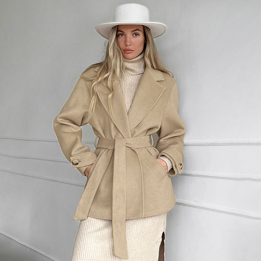 Retro Khaki Suit Collar Trench Coat Coat